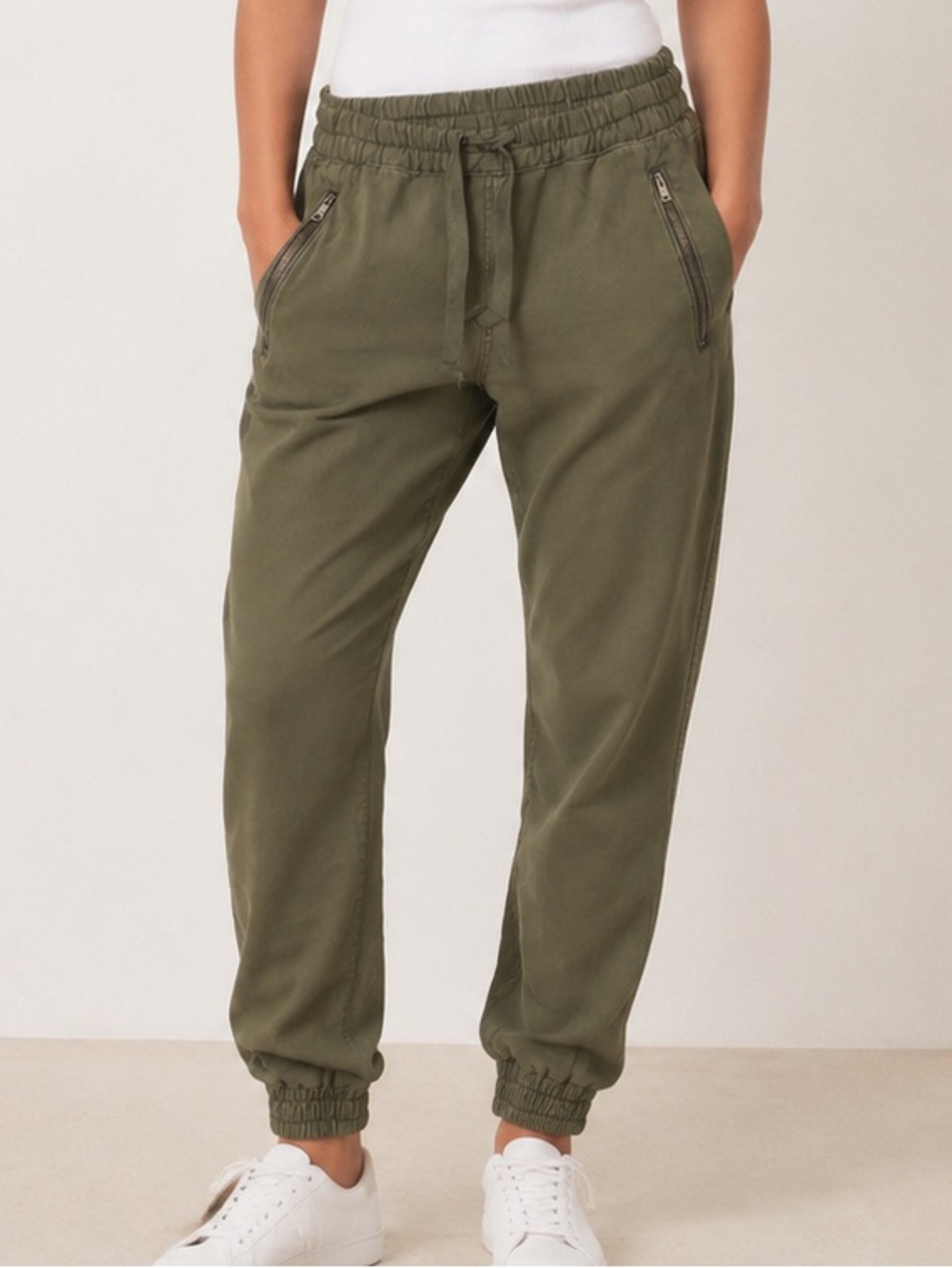TNA Aritzia Olive Green Cotton Zip Pocket Jogger Pants Size 4